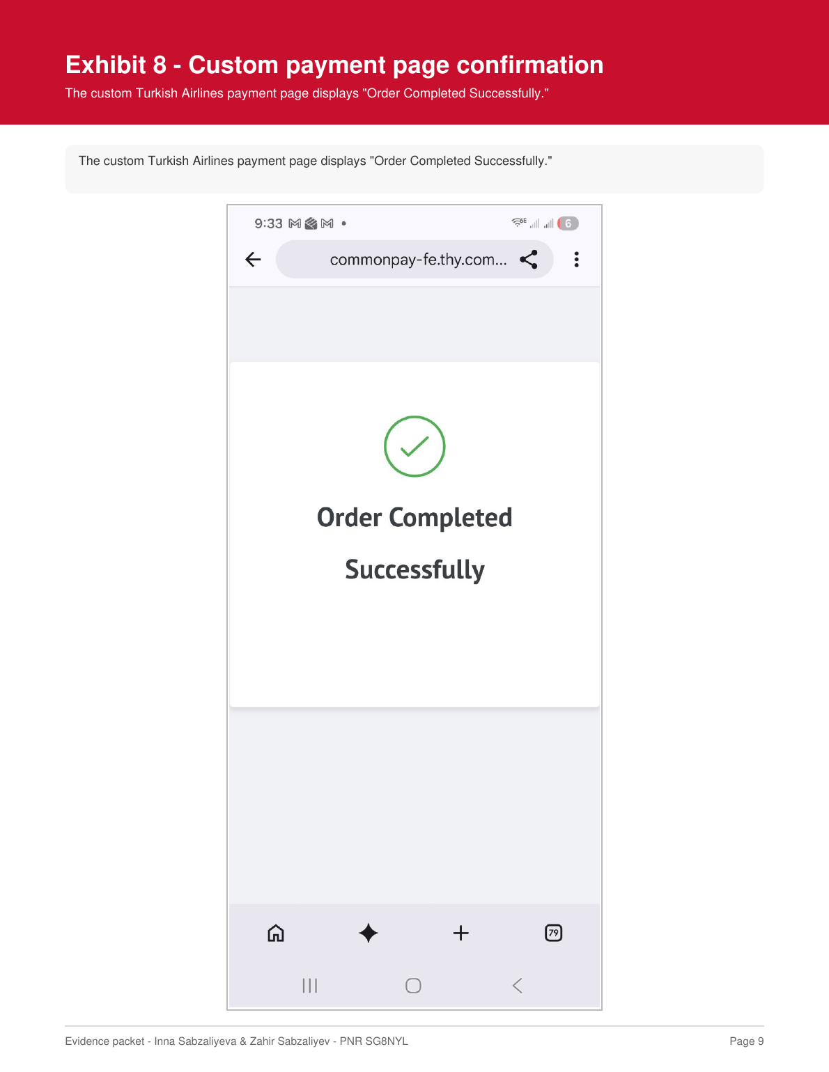 Payment page saying Order Completed Successfully